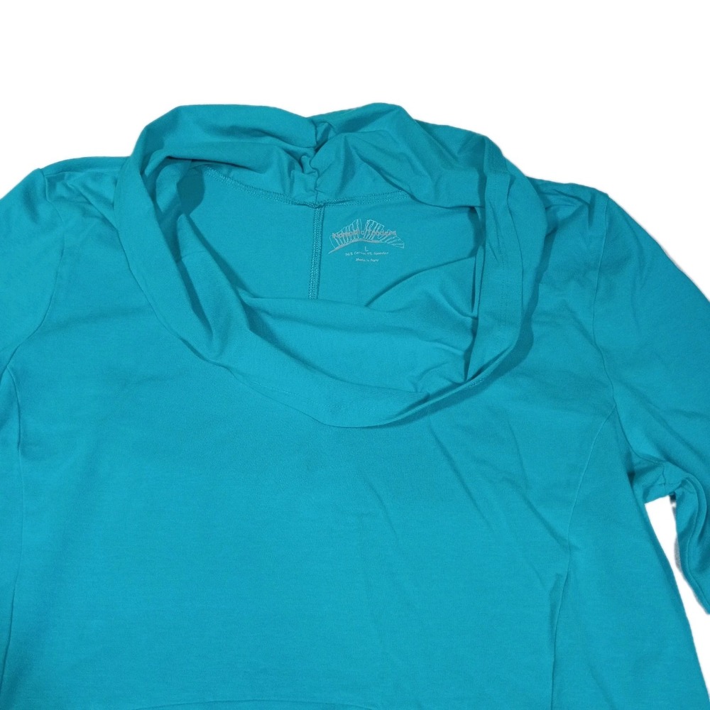 Nomadic Traders Cowl Neck Pullover Women's L Teal Hi-Lo Hem Pockets Fitted Long - Picture 4 of 7